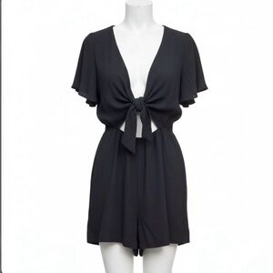 Leith Tie Front Cut Out Short Romper Black Size Small EUC